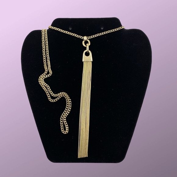 Gold Tone Dangle Chains Long Necklace - Picture 2 of 7